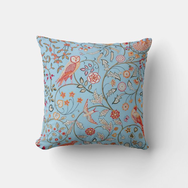 Birds and Flowers, William Morris Throw Pillow (Front)