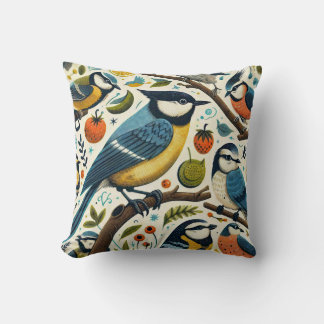 Birds and Fruit Throw Pillow