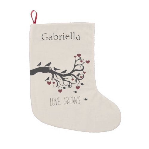 Birds and Hearts Tree Love Grows Small Christmas Stocking