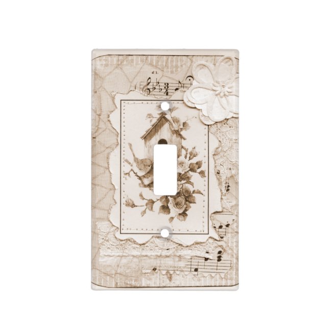 Birds And House Shabby Chic Light Switch Cover (Front)