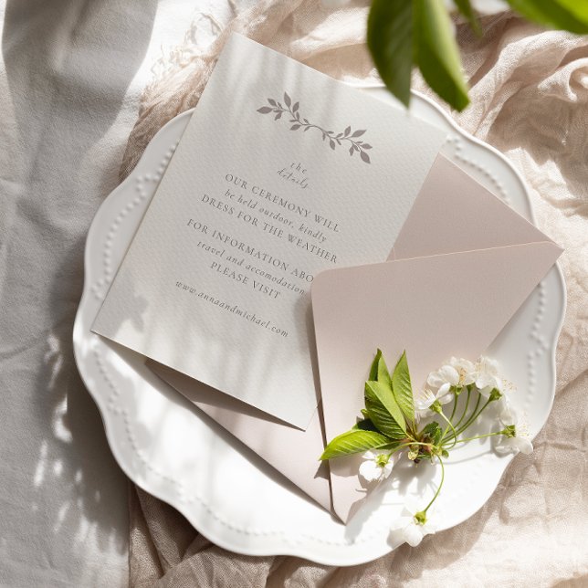 Birds and leaves, ecru wedding details Flat Card (Creator Uploaded)