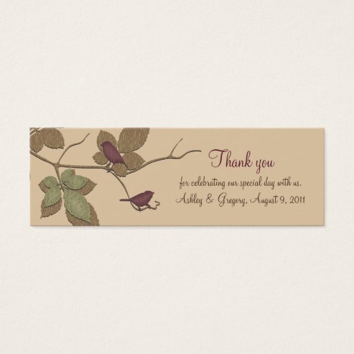 Customizable Birds and Leaves Fall Wedding Favor Tags Business Card Template