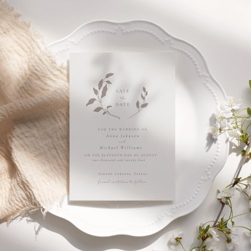 Birds and leaves romantic ecru save the date invitation