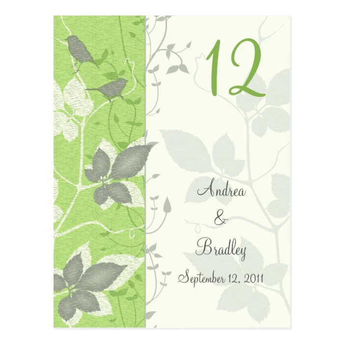 Birds and Leaves Wedding Table Number Card Postcard