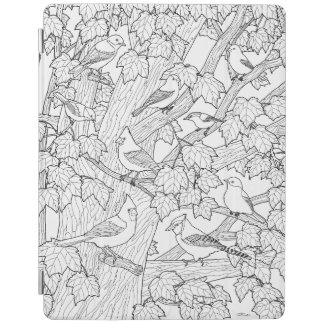 Birds and Maple Tree Adult Coloring Page iPad Smart Cover