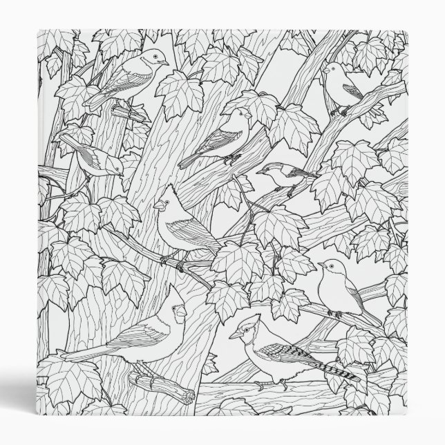 Birds and Maple Tree U-Color 3 Ring Binder (Front)