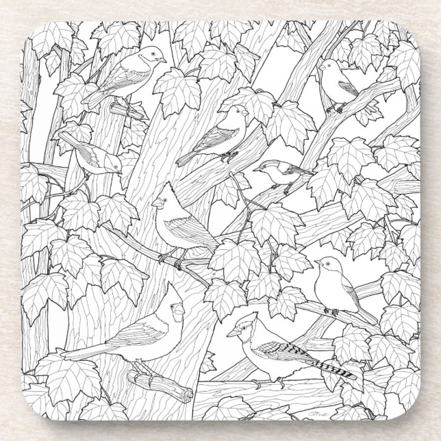 Birds and Maple Tree U-Color Coaster (Front)