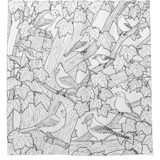 Birds and Maple Tree U-Color Shower Curtain
