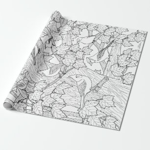 Birds and Maple Tree U-Color Wrapping Paper