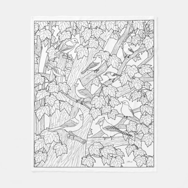 Birds and Maple Tree U-Dye or Fabric Paint Fleece Blanket (Front)