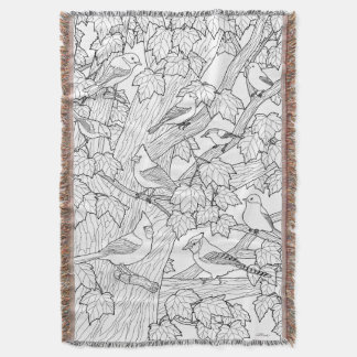 Birds and Maple Tree U-Paint or Dye Throw Blanket