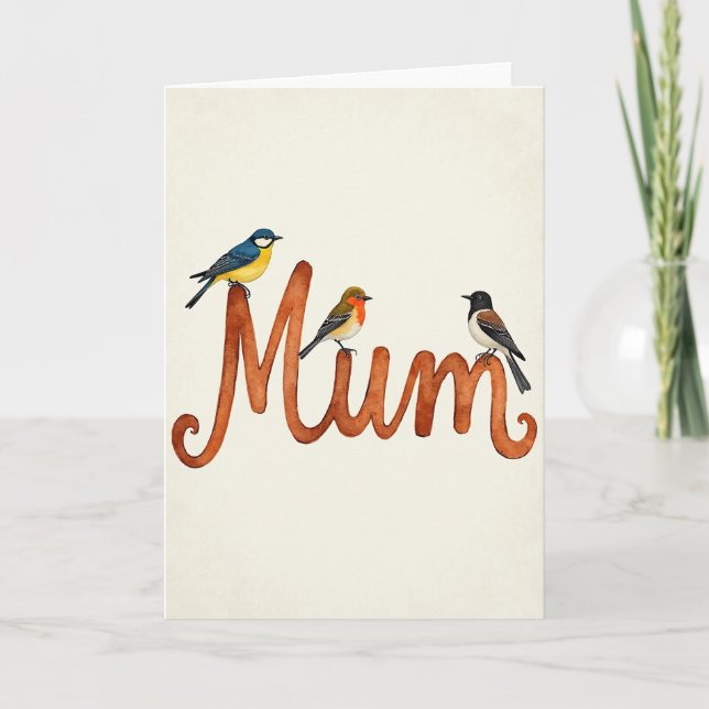 Birds And Mum Watercolor Card (Front)