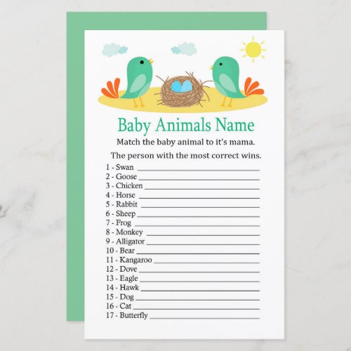 Birds and nest Baby Animals Name Game