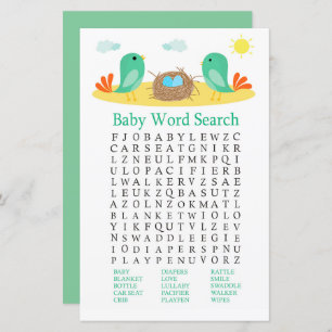 Birds and nest Baby Shower Word Search Game