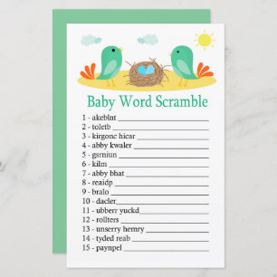 Birds and nest Baby word scramble game