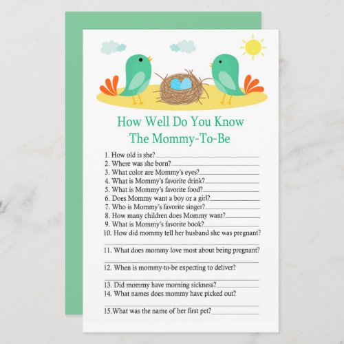 Birds and nest How well do you know baby shower