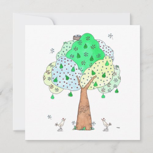 Birds and Pear Tree Heart Initial Carving Love Holiday Card