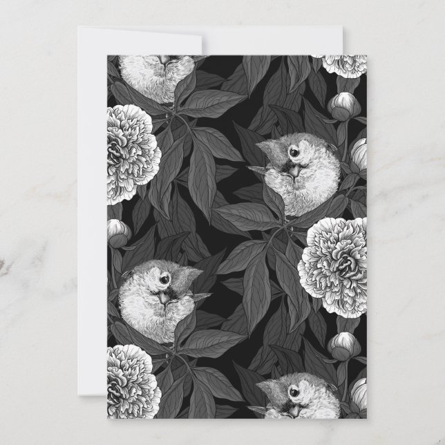 Birds and peony flowers monochrome, gray (Front)