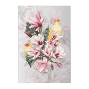 Birds and Pink Magnolia Blossoms Acrylic Print