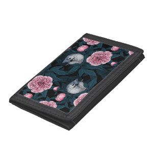 Birds and pink peony flowers with leaves trifold wallet