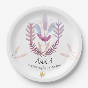 birds and plants kids paper plates