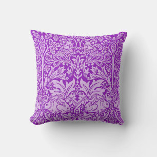 Birds and Rabbits, colorful lavender, Throw Pillow