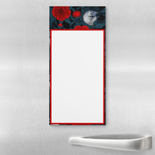 Birds and red peony flowers with blue leaves magnetic notepad