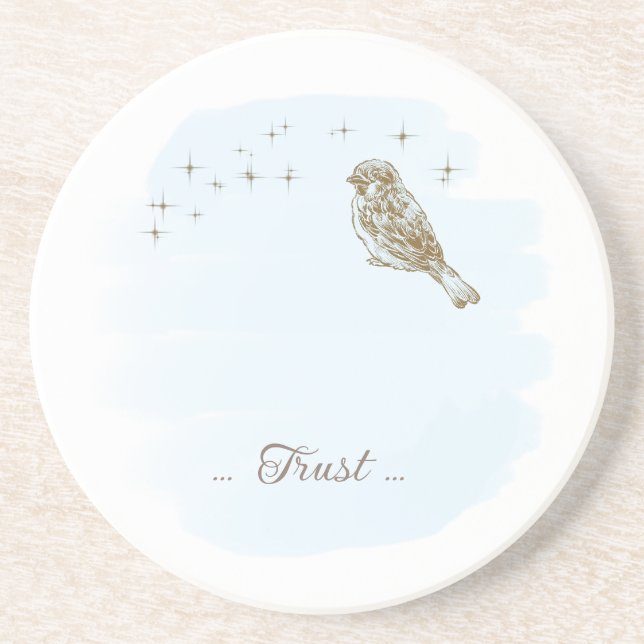 Birds and Scripture Sandstone Coaster Blue (Front)