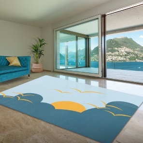 Birds and Sunset Blue Rug
