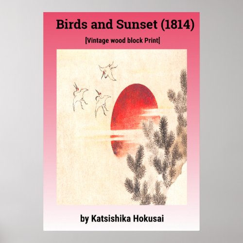 Birds and Sunset by Katsushika Hokusai 1814 Poster