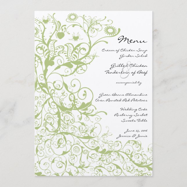 Birds and Swirls Wedding Menu (Front)
