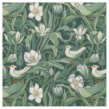 Birds and Tulips Green Art Nouveau