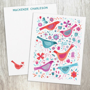 Birds and Wildflowers Watercolor Personalized Note Card