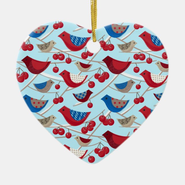 Birds and winter apples ceramic ornament (Front)