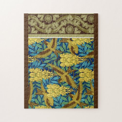 Birds and wisteria Verneuil blue brown yellow  Jigsaw Puzzle