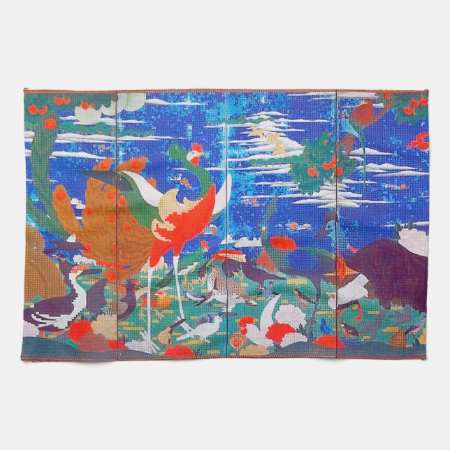 Birds, Animals, and Flowering Plants(Left) Jakuchū Kitchen Towel (Horizontal)