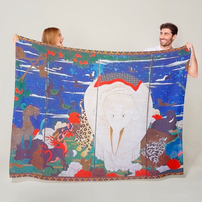 Birds, Animals, and Flowering Plants(Right)Jakuchu Fleece Blanket (In Situ)