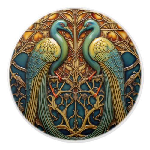 Birds Antique Art Nouveau Inspired Nature Decor Ceramic Knob