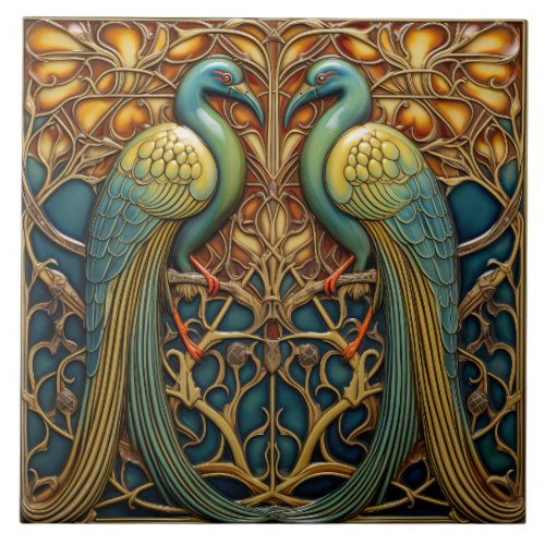 Birds Antique Art Nouveau Inspired Nature Decor Ceramic Tile