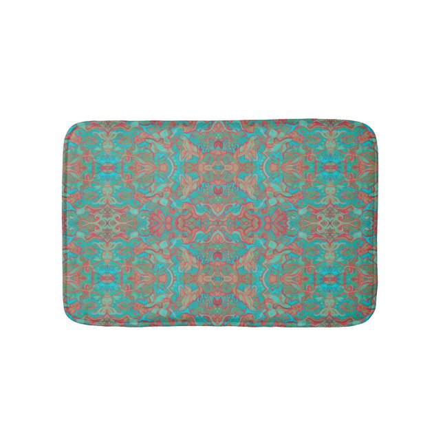 Birds Arabesque Bohemian Boho Turquoise Pattern Bath Mat (Front)