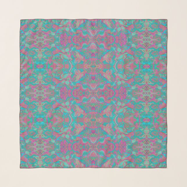 Birds Arabesque Bohemian Boho Turquoise Pattern Scarf (Front)