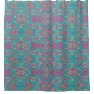 Birds Arabesque Bohemian Pattern Turquoise Pink Shower Curtain