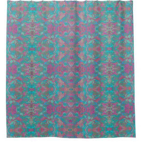 Birds Arabesque Bohemian Pattern Turquoise Pink Shower Curtain