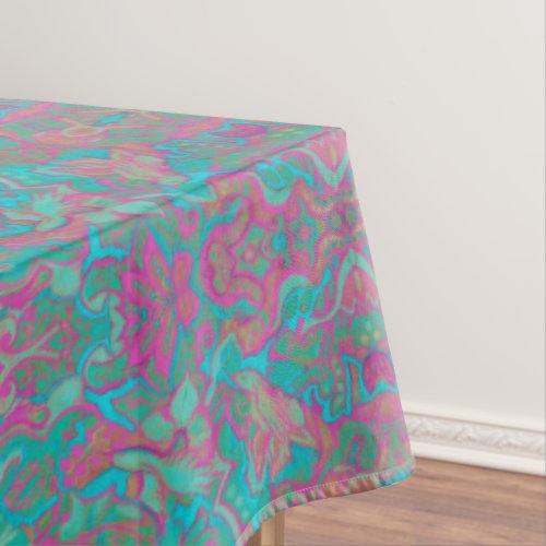 Birds Arabesque Bohemian Pattern Turquoise Pink Tablecloth