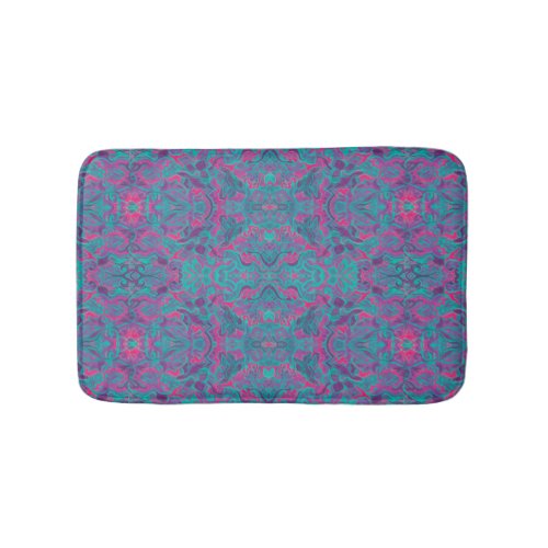 Birds Arabesque Bohemian Turquoise Purple Fuchsia Bath Mat