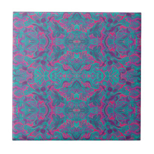 Birds Arabesque Bohemian Turquoise Purple Fuchsia Ceramic Tile