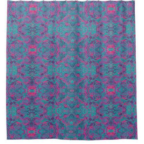 Birds Arabesque Bohemian Turquoise Purple Fuchsia Shower Curtain