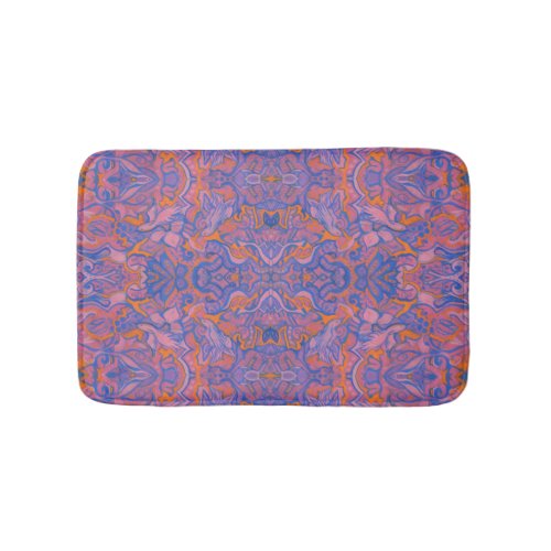 Birds Arabesque Oriental Bohemian Boho Blue Orange Bath Mat