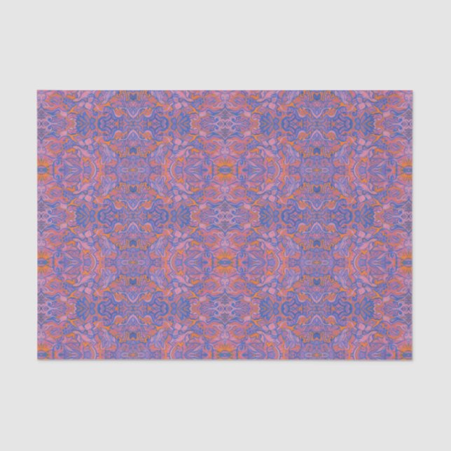 Birds Arabesque Oriental Bohemian Boho Blue Orange Tissue Paper (Front)