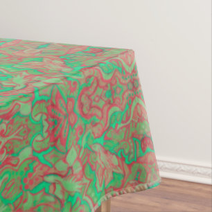 Birds Arabesque Oriental Bohemian Boho Red Green Tablecloth